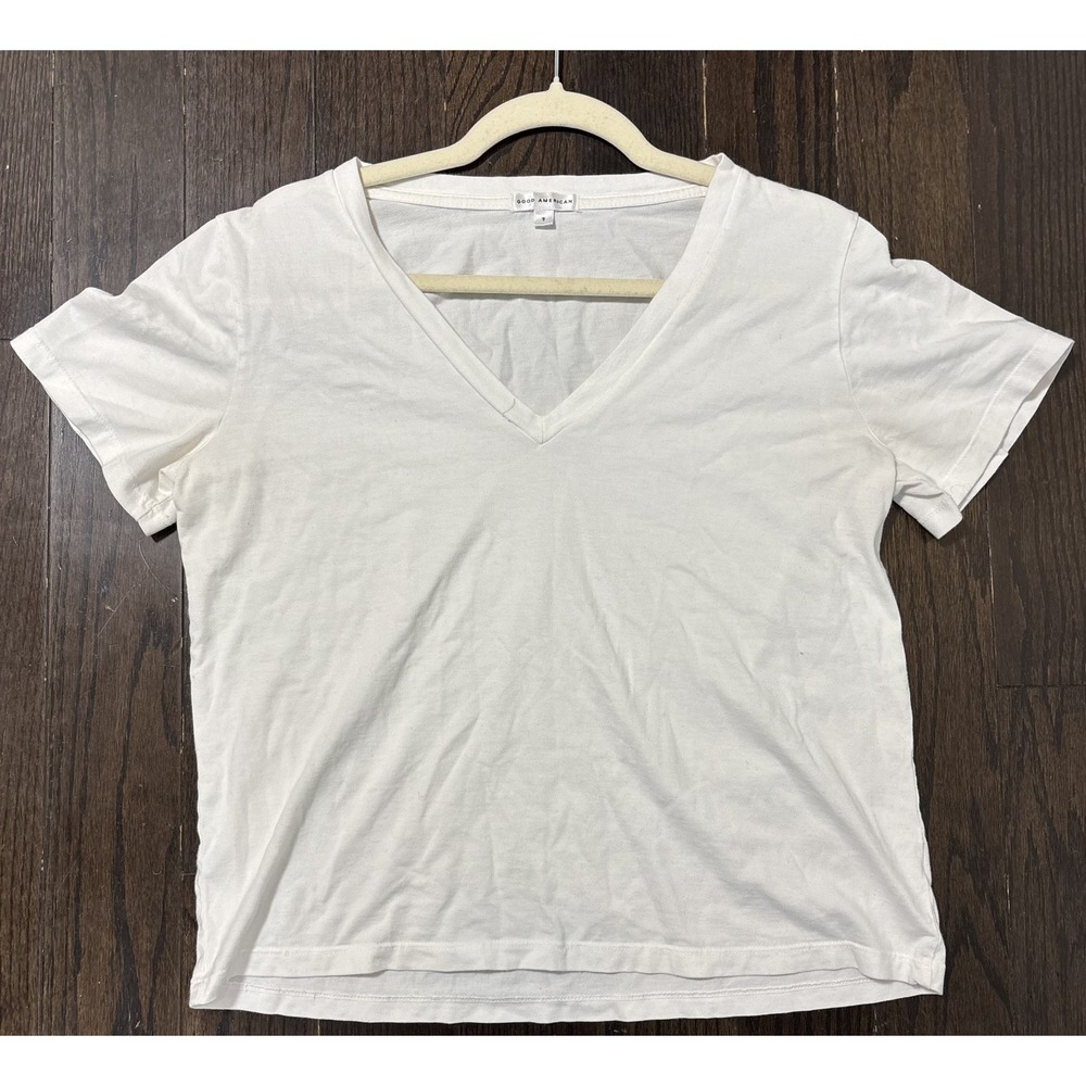 Good America Womens V-Neck T-Shirt White Short Sleeve Comfort Breathable 1